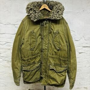 Abercrombie & Fitch Wilcox Jacket Large Green Faux Fur Hooded Parka Heavy Coat